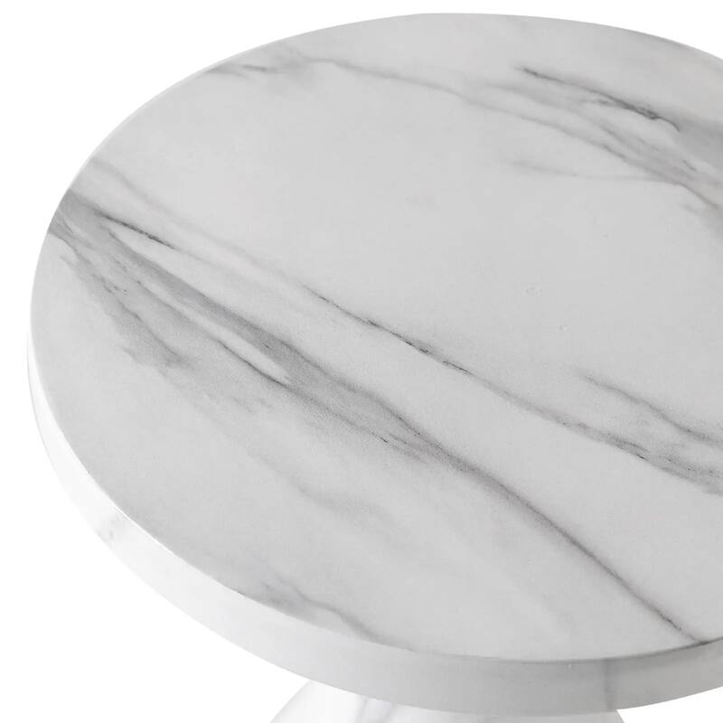 Isidra 19" Round Fiberstone Side Table with Marble-Inspired Finish and Flared Pedestal Base