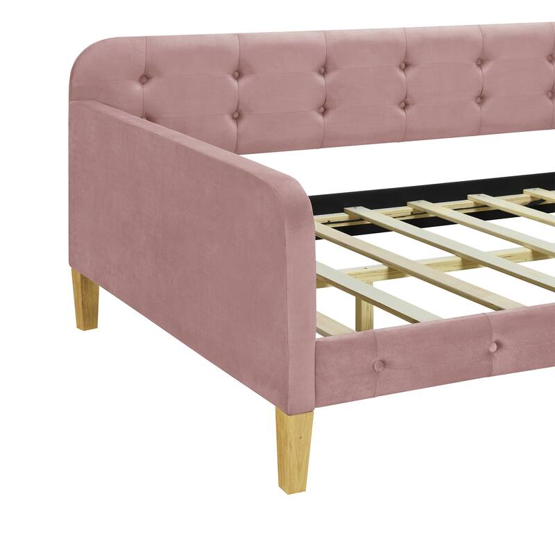 Upholstered Daybed w4 Support Legs, Button Tufting Loveseat Sofa Bed