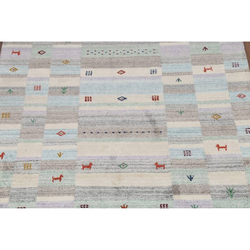 All-Over Tribal Gabbeh Indian Area Rug Hand-Knotted Wool Carpet - 4'9"x 6'6"