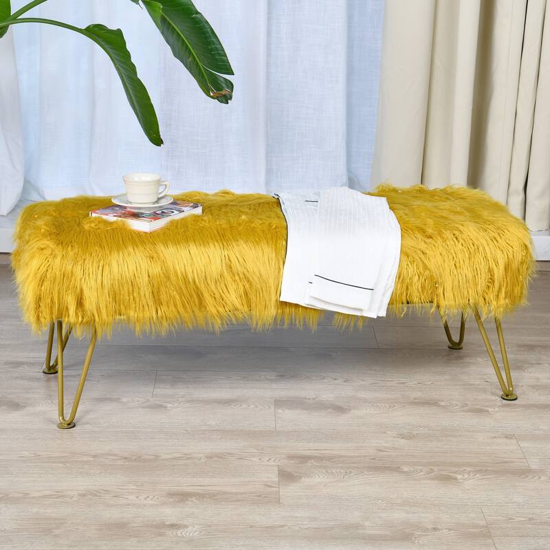 Home Soft Things Mongolian Ottoman Bench with Gold Metal Legs