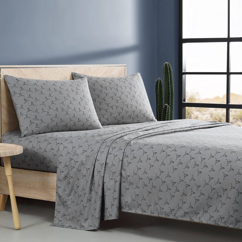 Wrangler Printed Novelty Sheet Sets - Steer Skulls Grey - Twin XL