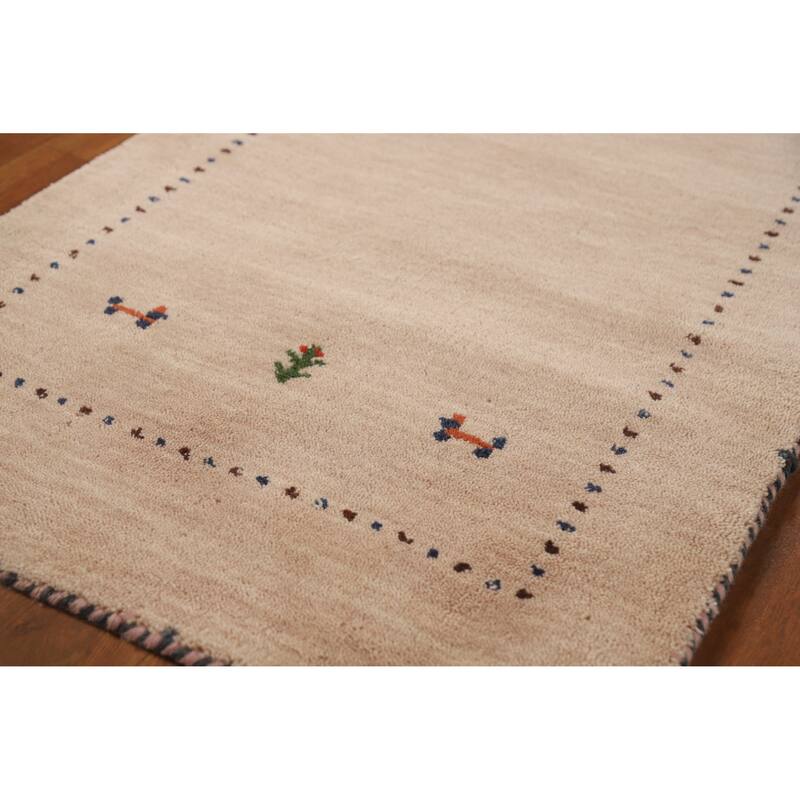 Hand Knotted Oriental 100% Wool Carpet Tribal Animal Pictorial Peach Gabbeh Runner Rug - 4' 8'' X 2' 3''