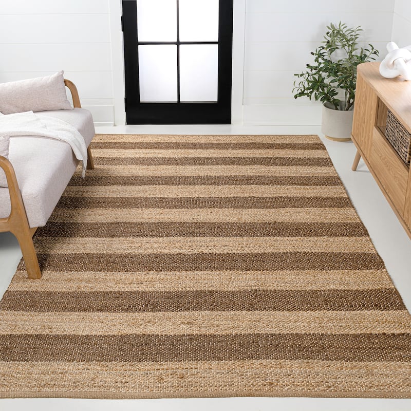JONATHAN Y Jayden Rustic Farmhouse Woven Jute Stripe Area Rug - Natural/Brown - 2 X 8