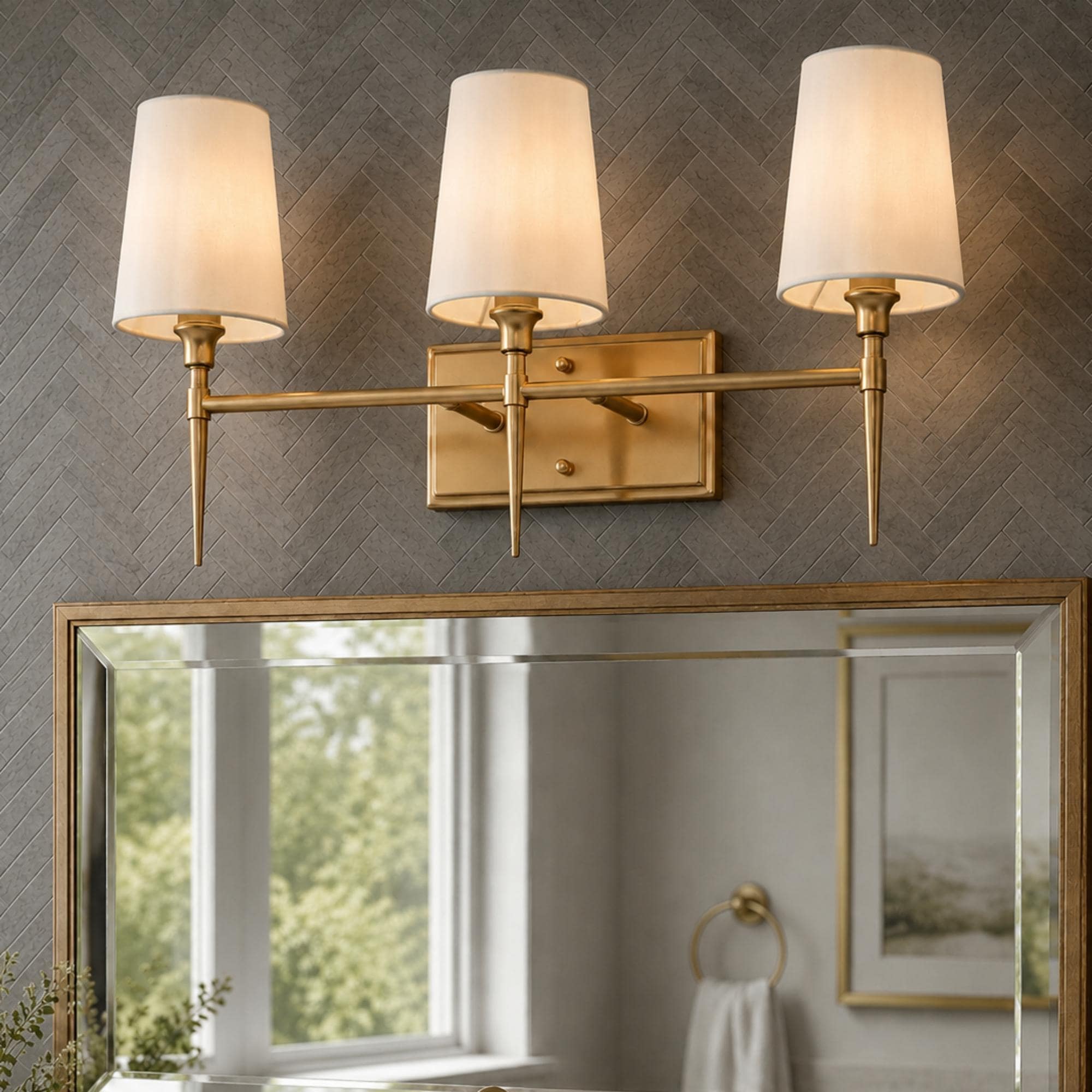 Barr Modern Gold Bathroom Vanity Light Dimmable Fabric Wall Sconces