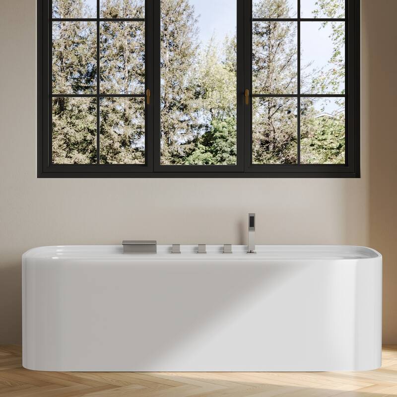 5-Hole 3-Handle Deck-Mount Waterfall Tub Faucet with Hand Shower,Waterfall Spout Bathtub Faucet