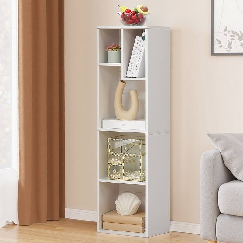 VECELO Wood Organizer Bookcase,Fits Tallest Hardcovers, Customized Storage Display Shelf, Free Standing for Living Room, Bedroom