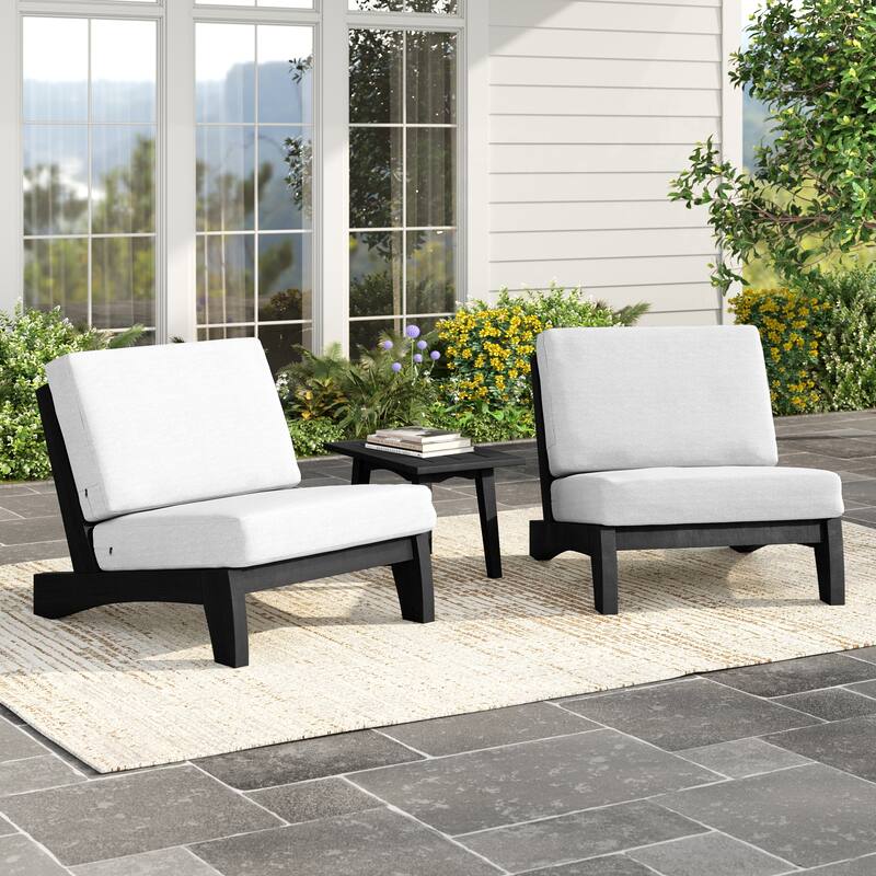 3 Piece Teak Wood Outdoor Conversation Chair Set with Table, Cushion