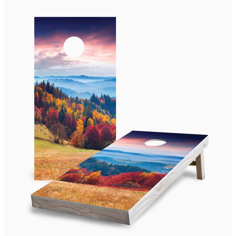 Sunrise Autumn Mountains Corn Hole Board Set with Carry Case - 16 Years and Up