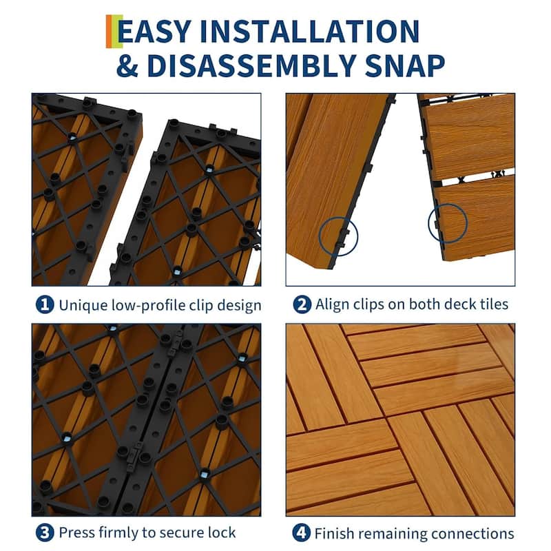 9-Pack All-Weather Plastic Wood-Grain 12"X12" Composite Interlock Deck Tiles Flooring