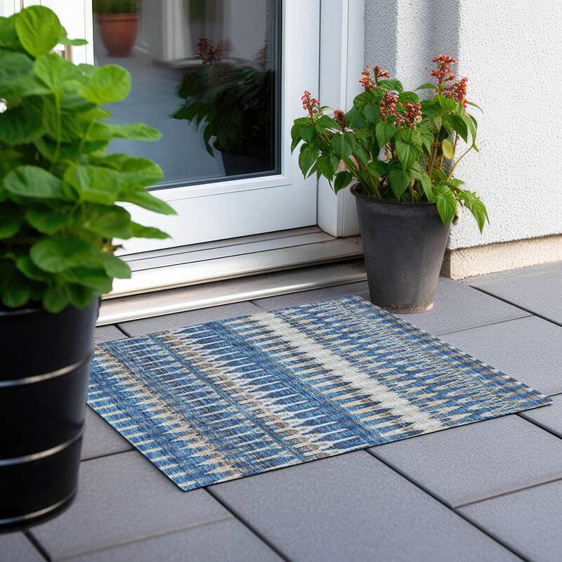 Machine Washable Indoor/ Outdoor Chantille Moroccan Boho Rug - Navy - 1'8" x 2'6"
