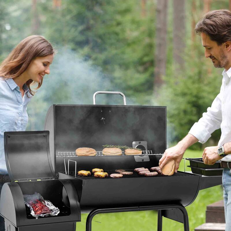 Royal Gourmet 30-Inch Barrel Charcoal Grill with Offset Smoker, 811 Square Inches, Patio and Parties, Black