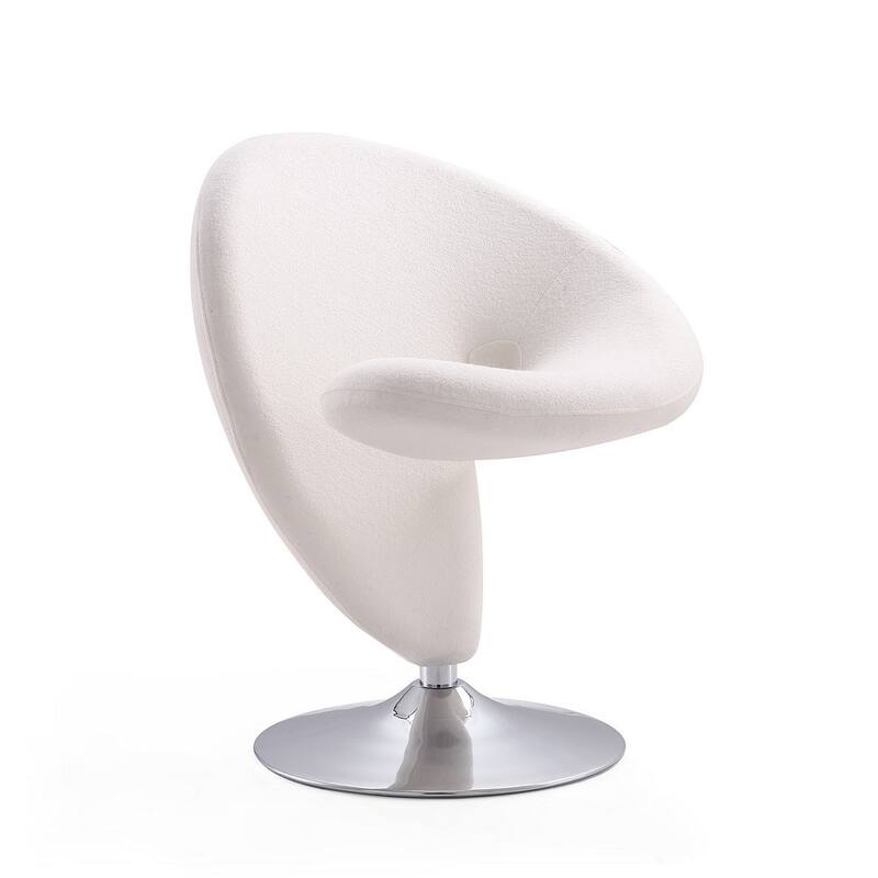 Manhattan Comfort Curl Polished Chrome Wool Blend Swivel Accent Chair - Cream