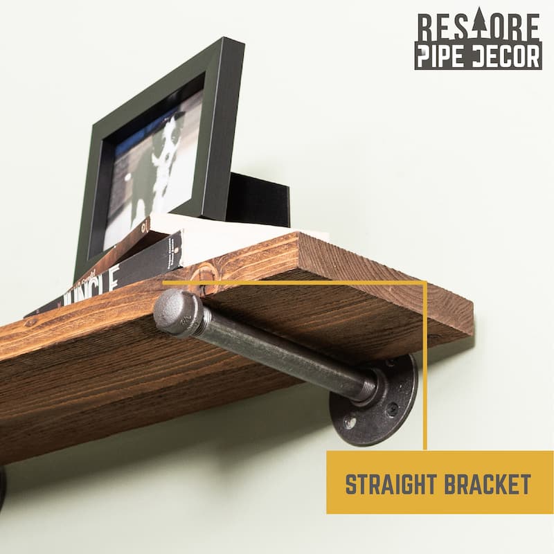 Restore Wood 36 in. Wall Shelf Straight Steel Pipe Brackets, Set of 2