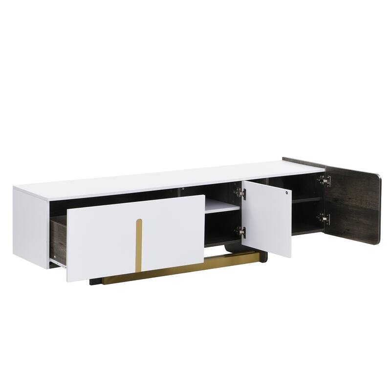 66.7 inch TV Stand Media Console for TVs up to 70", Light Luxury Cabinet with Metal Legs, 2 Doors & 1 Drawer