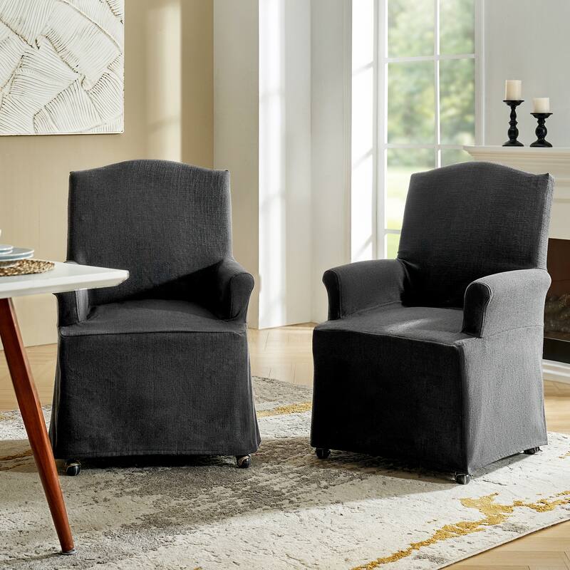 Alethea Upholstered Slipcover Arm Dining Chair with Soild Wood Legs Set of 2 by HULALA HOME - Charcoal