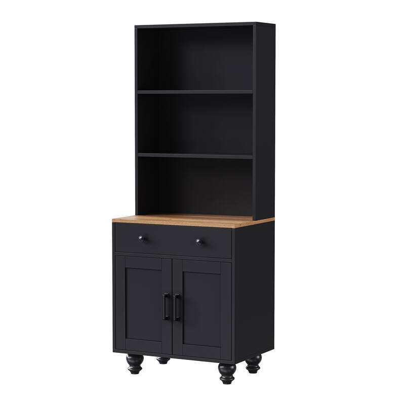 Modern Kitchen Pantry Cabinet with Adjustable Shelves, 5 Tier Bookshelf with Drawer for Living Room