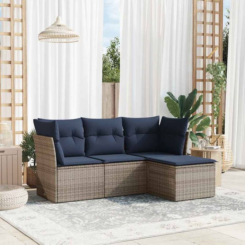 vidaXL 4/5 Piece Patio Sofa Set with Cushions Black/Brown/Gray Poly Rattan - 24.4 x 24.4 x 27.2 - Beige and gray Without table