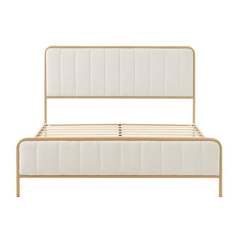 Queen Upholstered Bed Frame with Tufted Headboard, Modern Design, Neutral Tones
