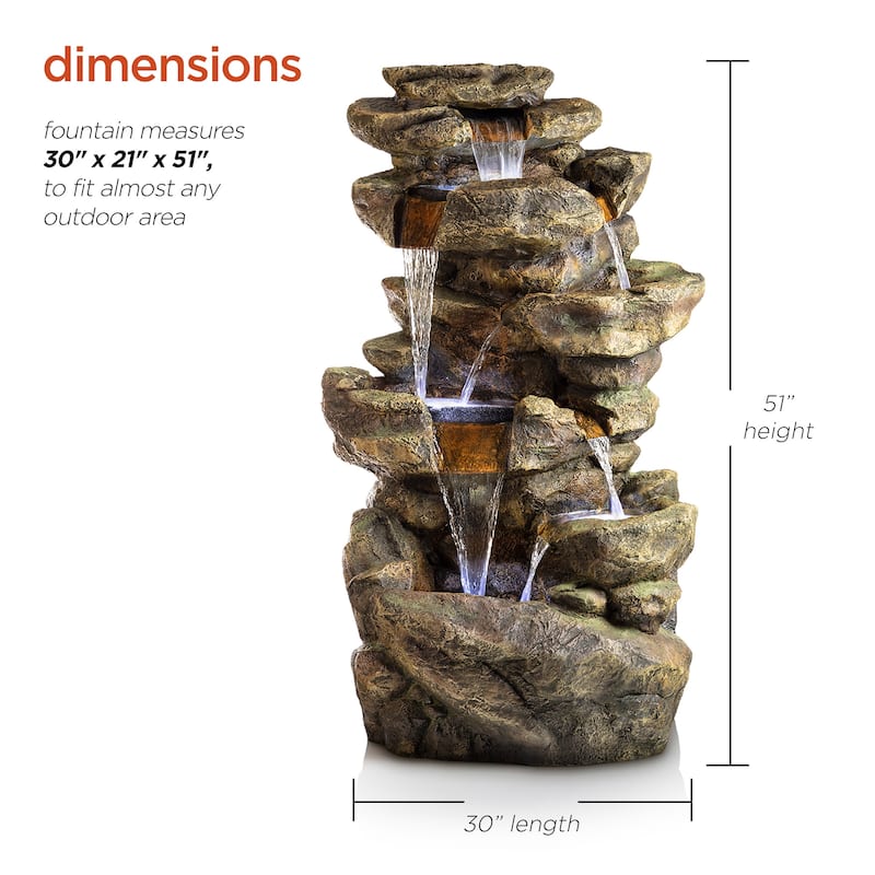 Alpine Corporation 51" Tall Outdoor 6-Tier Amazonian Rainforest Waterfall Fountain with 30 LED Lights
