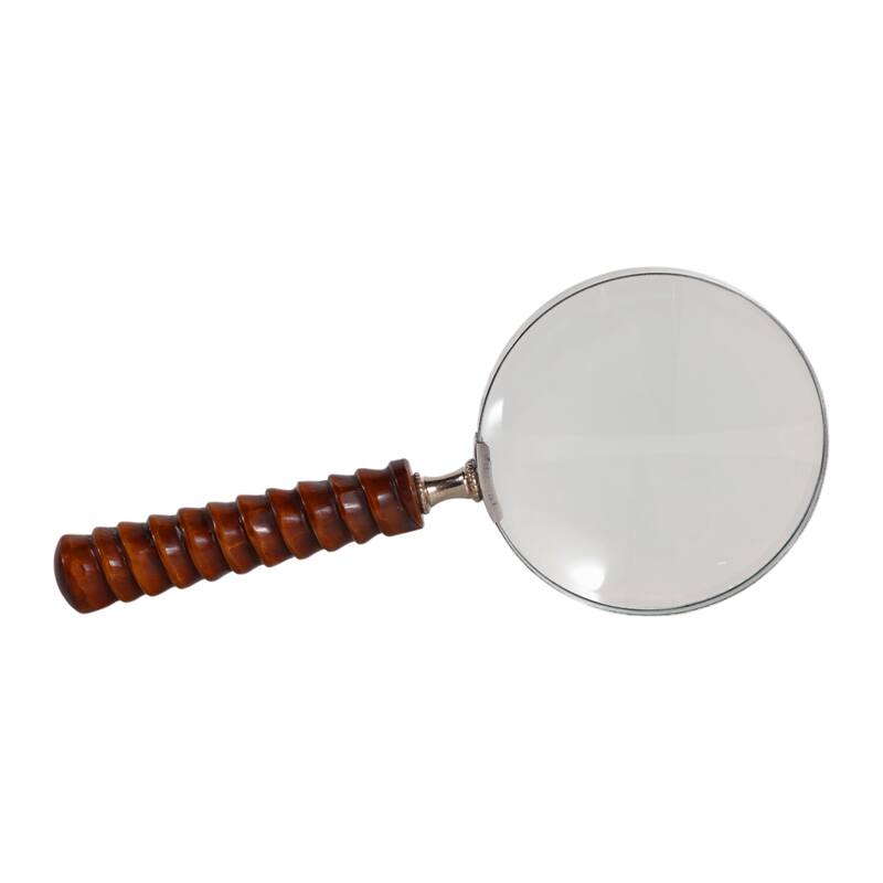 Resin Metal Magnifying Glass Decorative Textured Handle for Shelf Desk - 4" x 9" x 1" - Brown