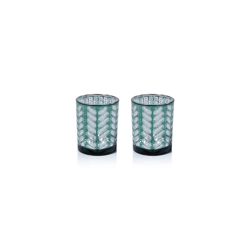 Laser-Etched Metallic Glass Hurricane Candle Holders, Set of 2