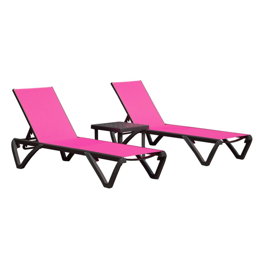 CUSchoice Outdoor Aluminum Plastic Patio Chaise Lounge with Side Table & 5 Position Adjustable Backrest & Wheels - N/A
