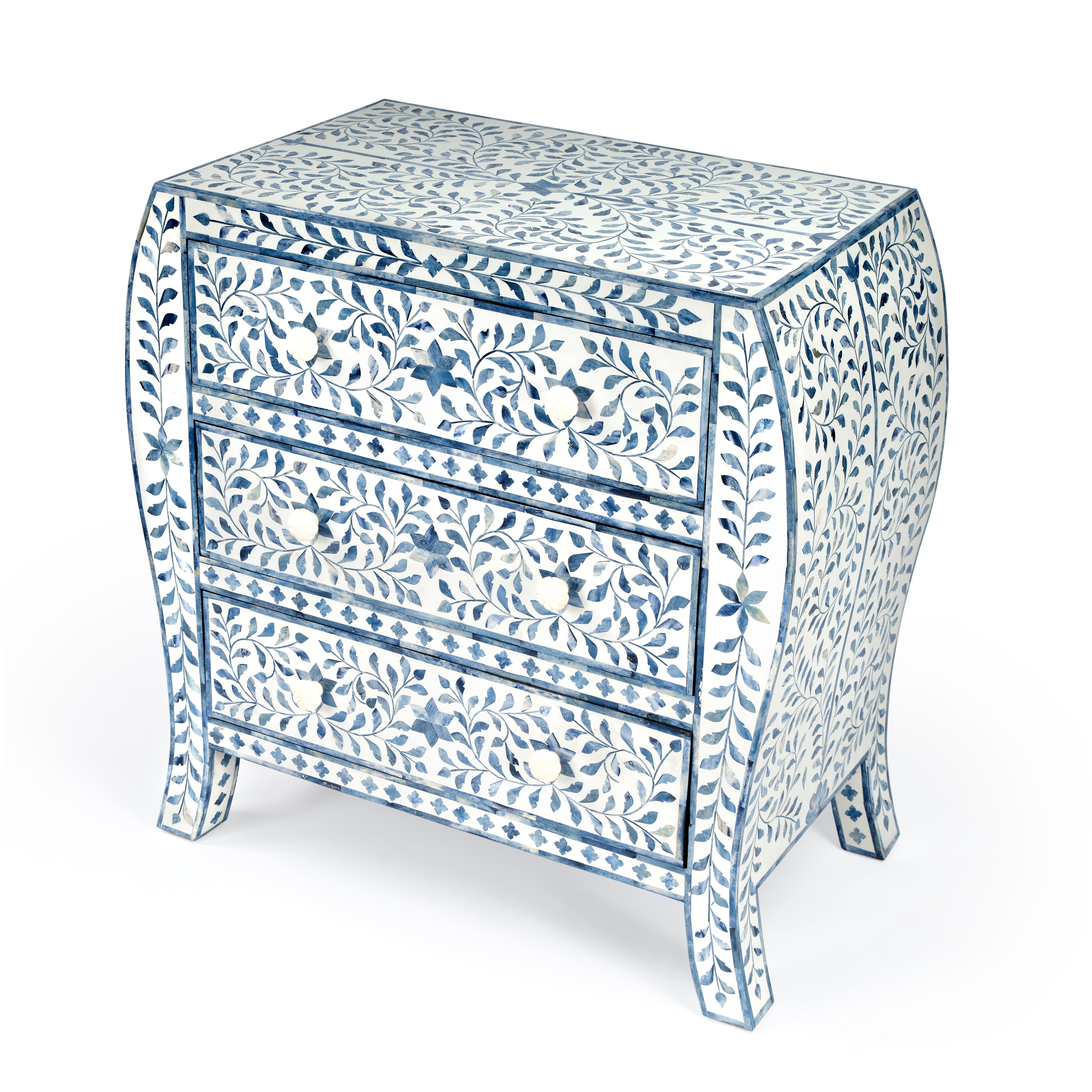 Trubadur Blue and White Bone Inlay 3 Drawer Chest