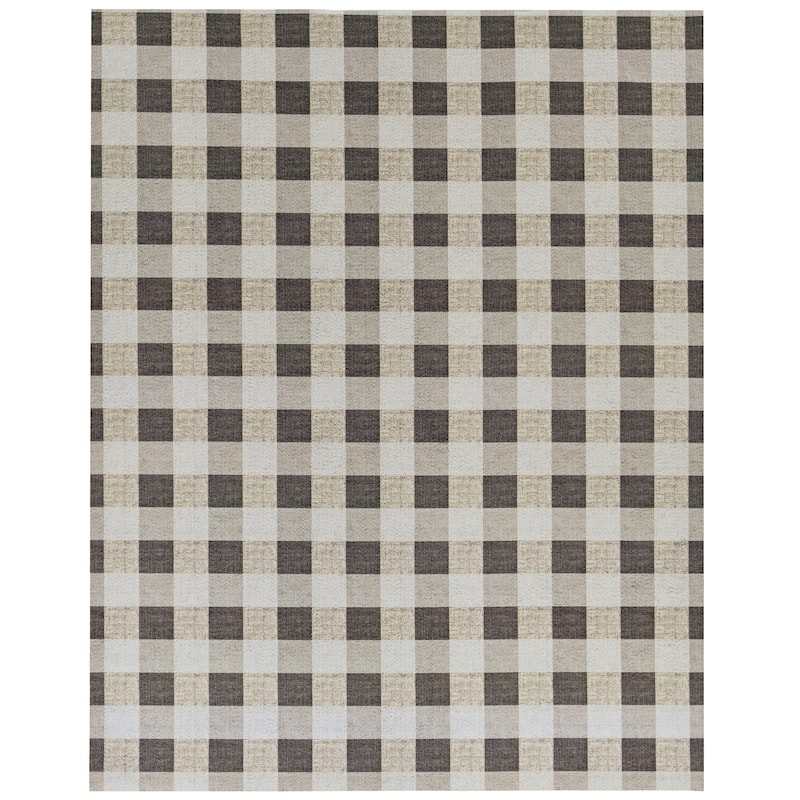 Foss Floors 6X8 Checked Indoor/Outdoor Area Rug W/TPR - Brown/Taupe - 6' x 8'