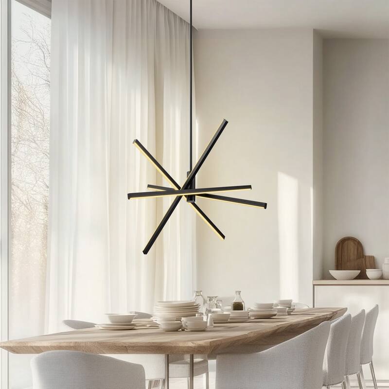 YANSUN Modern LED Chandelier,Matte Black Ceiling Hanging Light with Adjustable Color Temperature 3000K/4000K/5000K