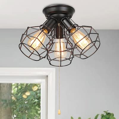 Carbon Loft Metal Cage 3-Light Semi Flush Mount Ceiling Lights - W15"xH9.5"