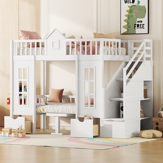 Twin-Over-Twin Solid Wood Bunk Bed Kids Bed with Changeable Table, Bunk Bed Turn into Upper Bed and Down Desk