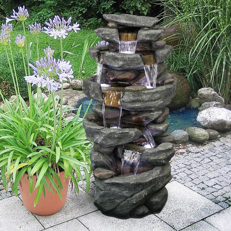 Outdoor Relaxing Water Fountain -6-Tier Outdoor Fountain w/LED Light
