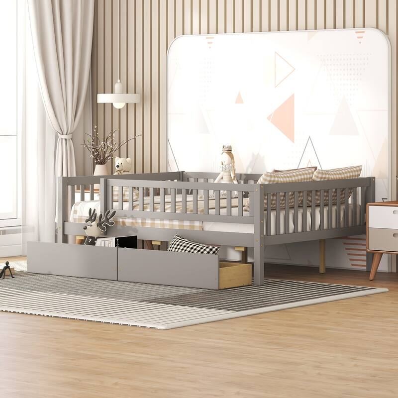 Full Size Modern Style Pine Wood Daybed with Two Storage Drawers - Gray - Full