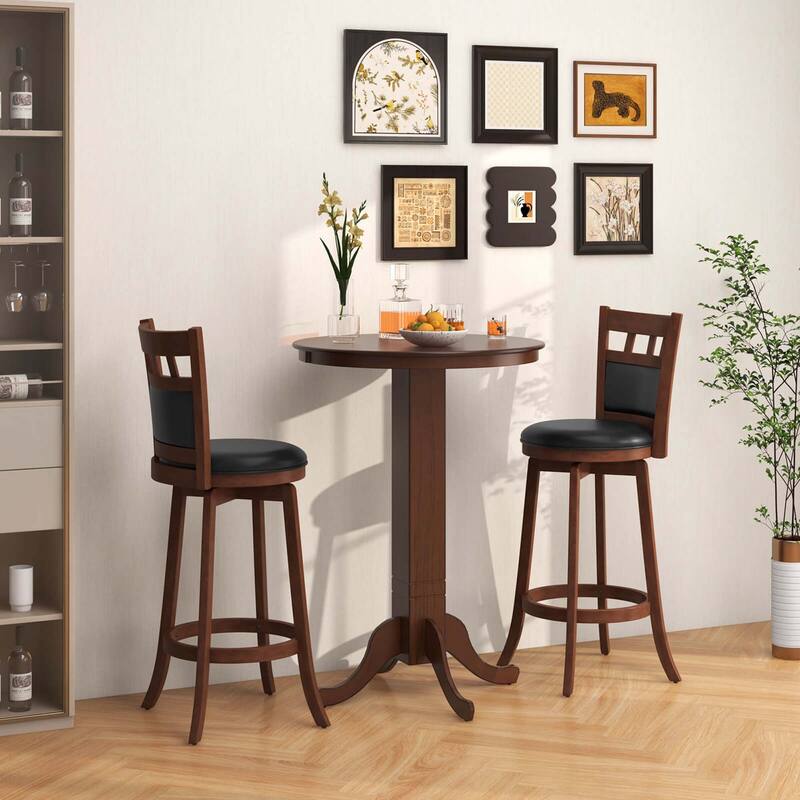 3-PCS Bar Table & Chairs Set Dining Table Set w/ Swiveling Stools