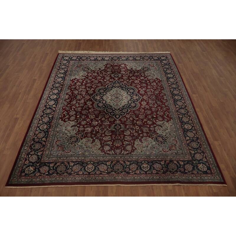 Hand Knotted Oriental 100% Wool Carpet Traditional Floral Red Kashan Area Rug - 10' 0'' X 8' 2''