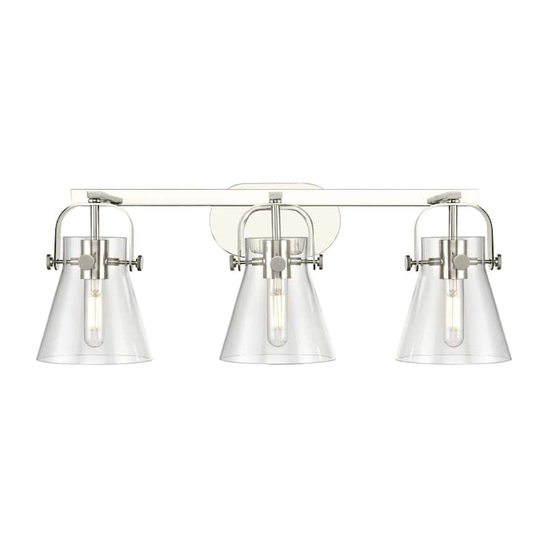 Innovations Lighting 423-3W-10-27 Pilaster II Cone Vanity Pilaster II - Polished Nickel / Clear