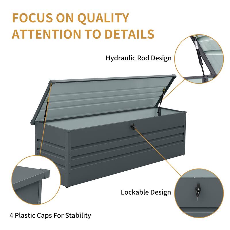 Outdoor Patio Box Camping Storage Box 260 Gallon Metal Outdoor Deck Box with Lockable and Hydraulic Hinge for Pool Patio Garden