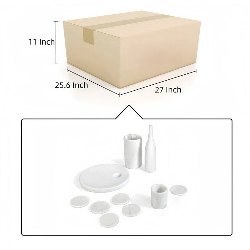 Roomfitters Natural Marble Dining Room Accessories Set, Luxury 10-Piece Genuine Stone Tabletop Collection