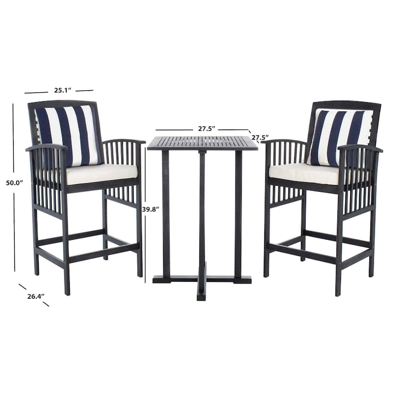 SAFAVIEH Outdoor Sheyla 3-Piece Bar Height Bistro Set - 28Wx28Dx40H