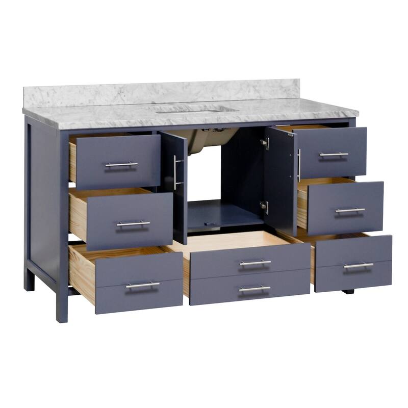 KitchenBathCollection California 60" Single Bathroom Vanity with Carrara Marble Top