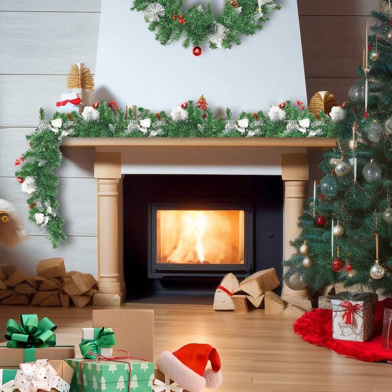 vidaXL Christmas Garland Holiday Artificial Xmas Garland with LED Lights PVC - 8.9'