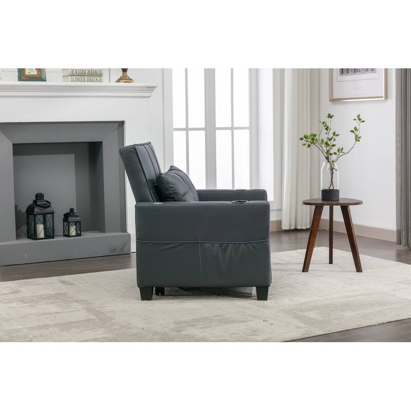 3-in-1 Convertible Sofa Chair,Pull Out Sleeper Chair with USB Ports and Cup Holders（Leather）