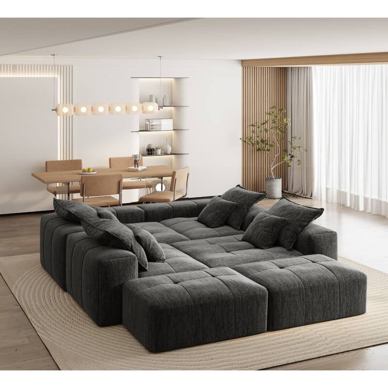 Modern Oversized Modular Sectional Sofa, Sparkling Chenille Fabric, 8 Pillows, No Assembly, BLACK