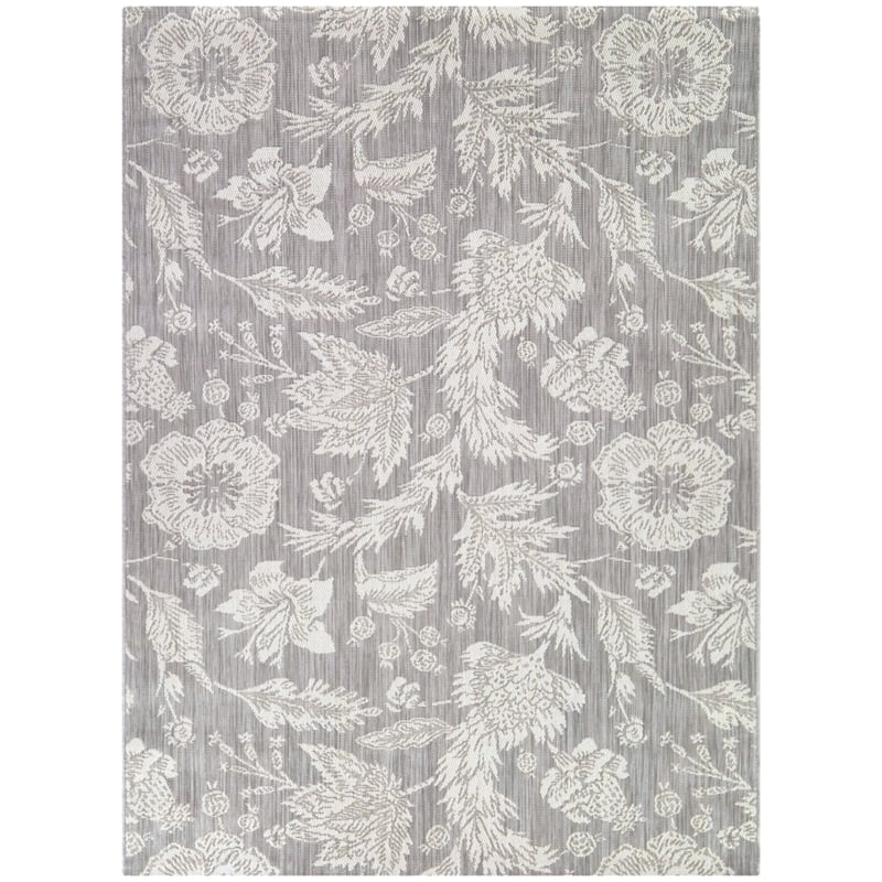 Lenore Floral Botanical Indoor/Outdoor Area Rug - 5'3" x 7' - Grey