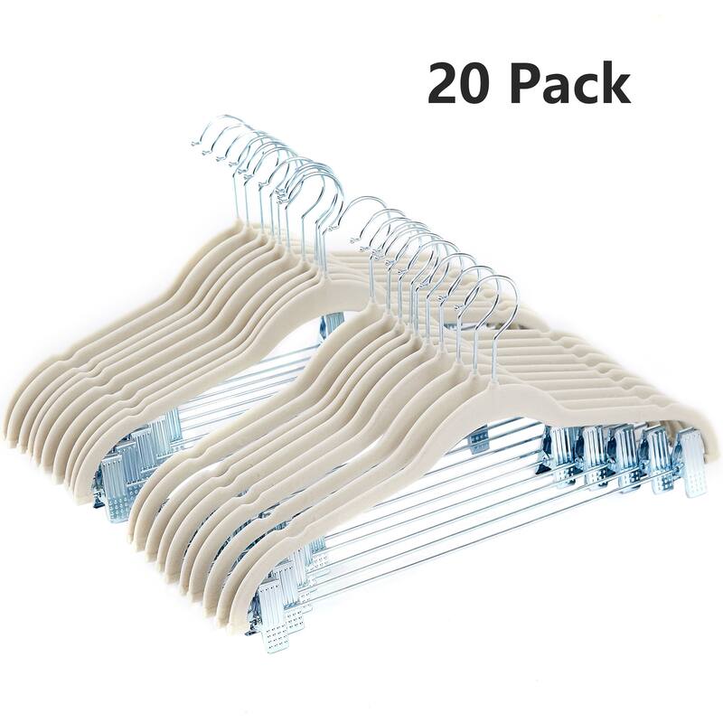 VECELO 20-Pack Pant Hangers (Black/Grey/Pink/Beige/Green) Clothes Hangers Non-slip Space-saving Clothes Hangers - 20 Pack - Beige