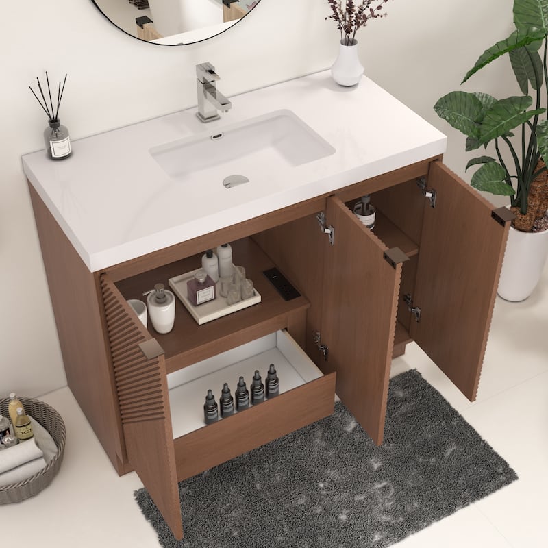 Milano 42" Freestanding (Left Doors) Bathroom Vanity with Reinforced Acrylic Sink