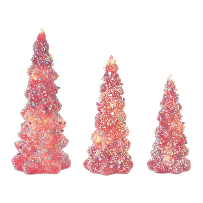 LED Tree with Rainbow Pearl Ornaments (Set of 3) - N/A