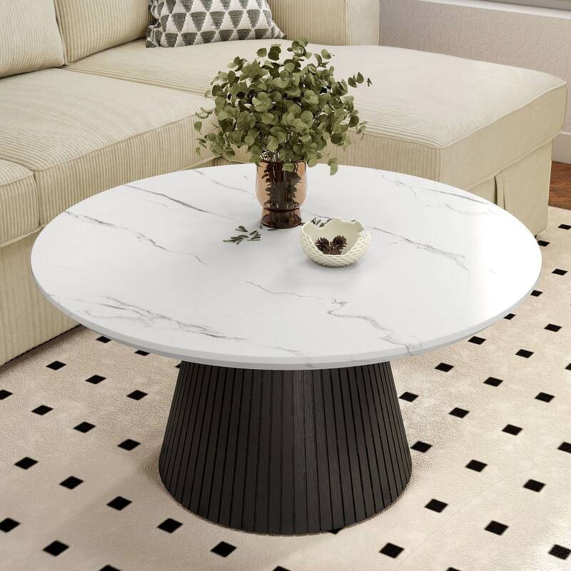 Furniture of America Tonix Modern White and Black Round Faux Marble Top Coffee Table