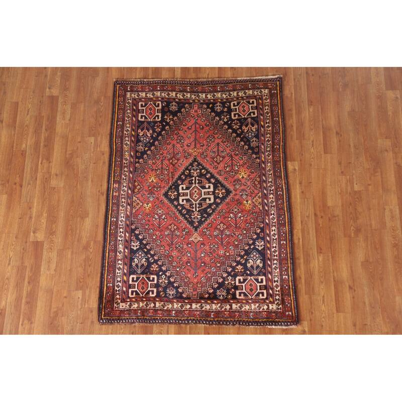 Vegetable Dye Shiraz Persian Rug Hand-knotted Vintage Wool Carpet - 3'9"x 5'2"