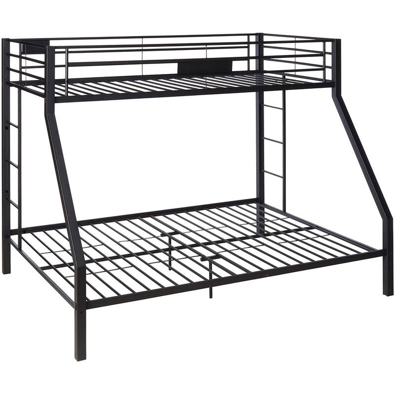 Metal Bunk Bed With Slide,Kids House Bed,Safety Barrier - Black - Queen